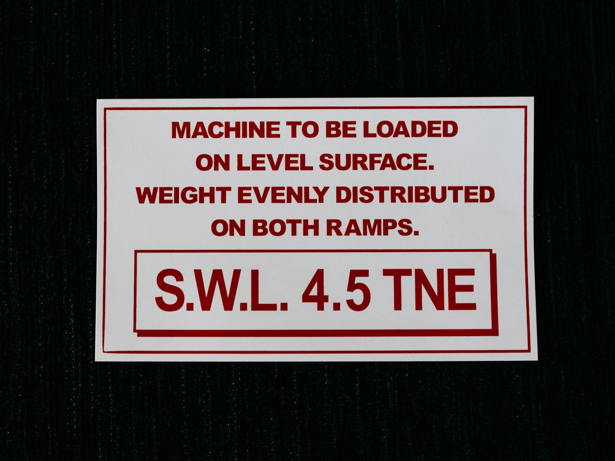 AusRamp S.W.L. 4.5 tonne capacity decal