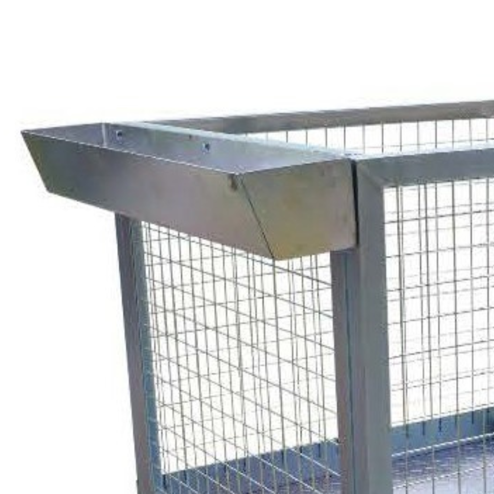 DHE Forklift Stock Picking Cage, highlighting the skid base for forklift compatibility. The open mesh design ensures visibility and ventilation