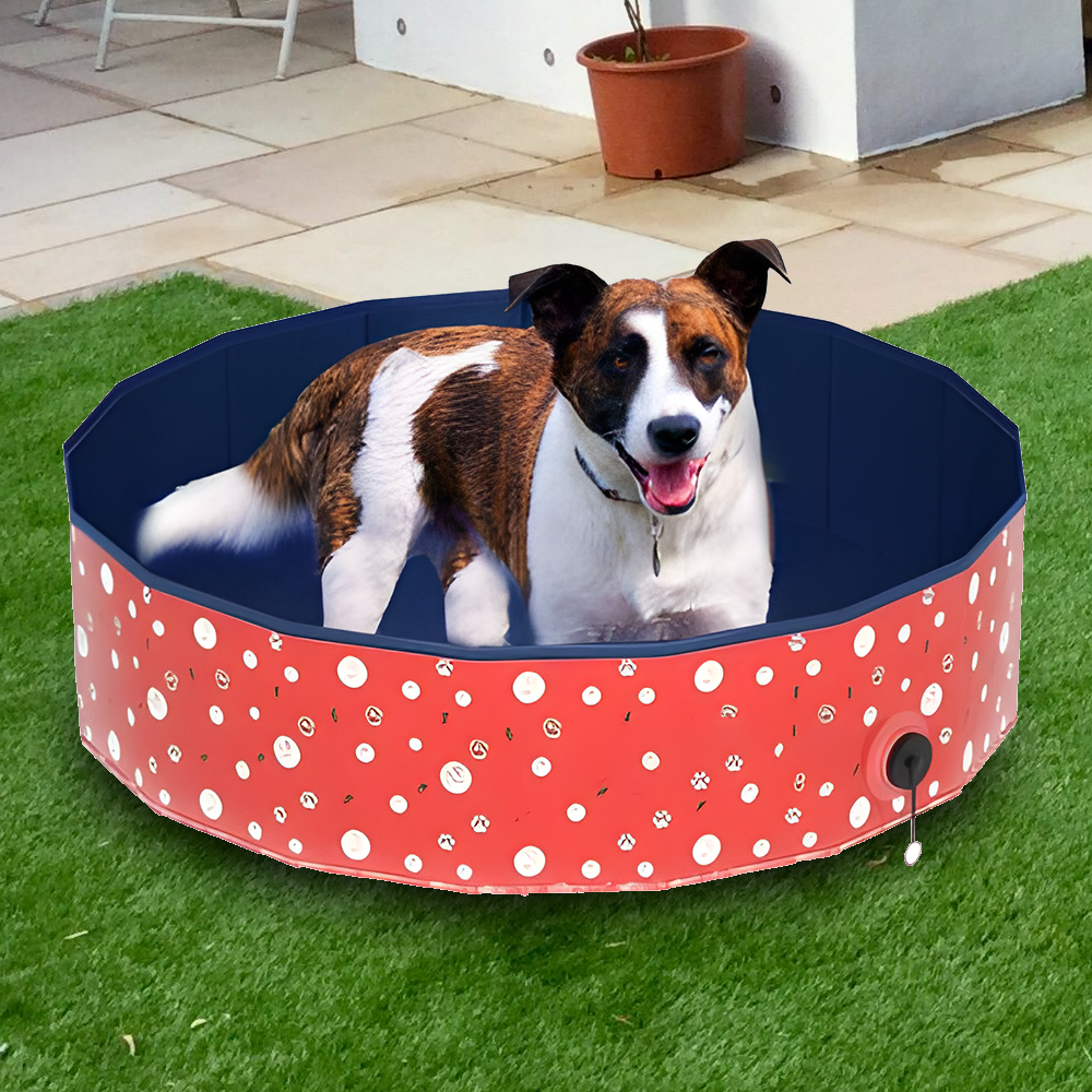 Floofi Foldable PVC Pet Pool XL 120cm x 30cm - Red Circle