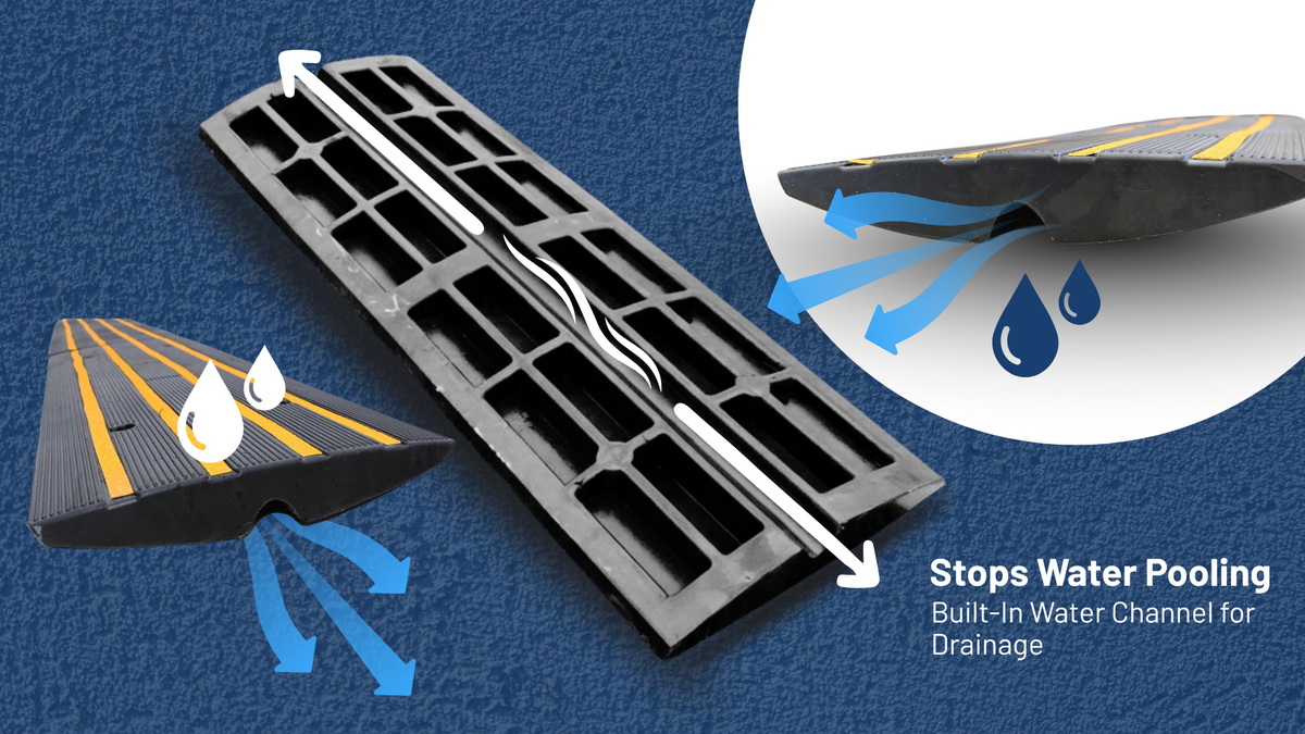 Driveway kerb ramp with smart drainage design for clear gutters