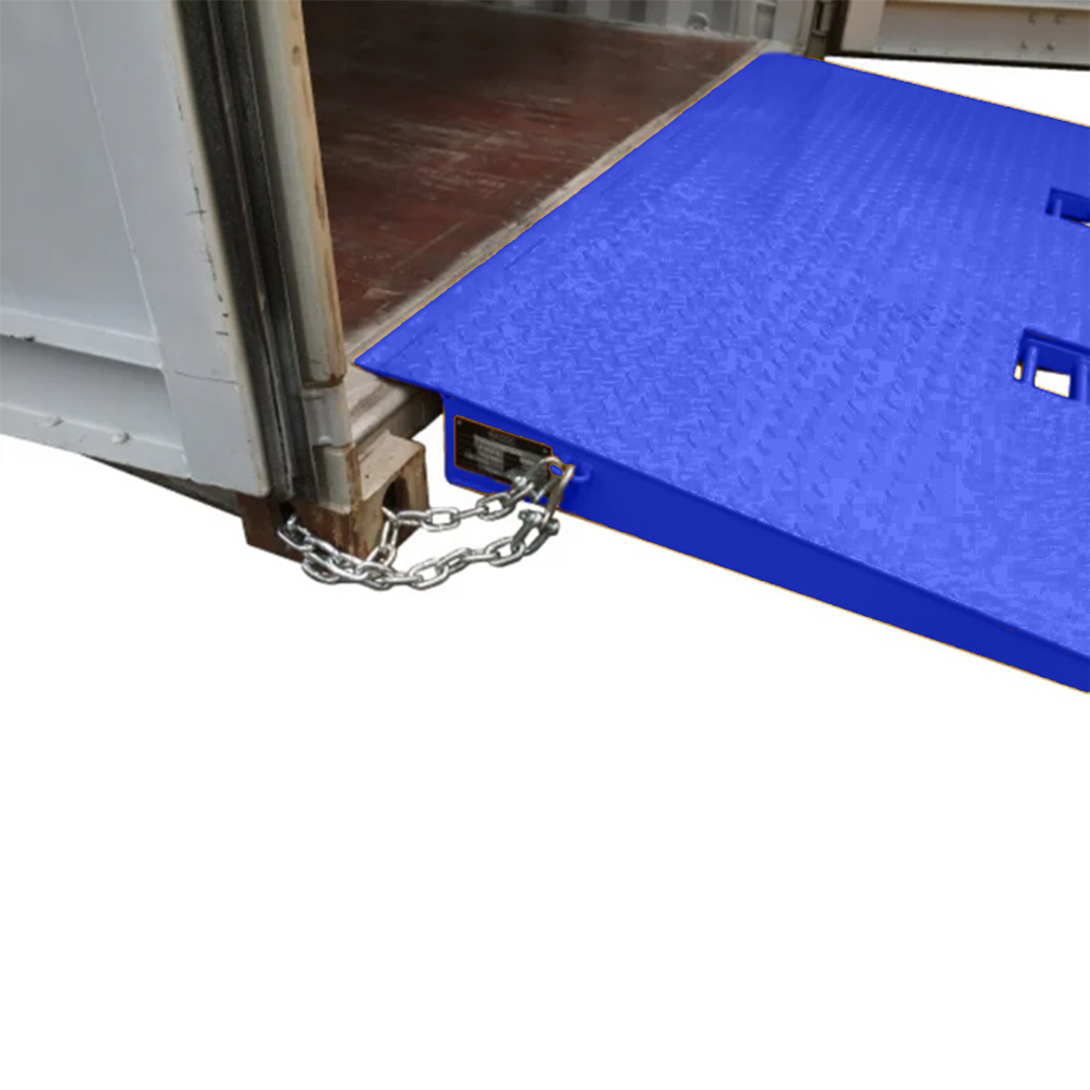 Side view of ramp secured to container floor