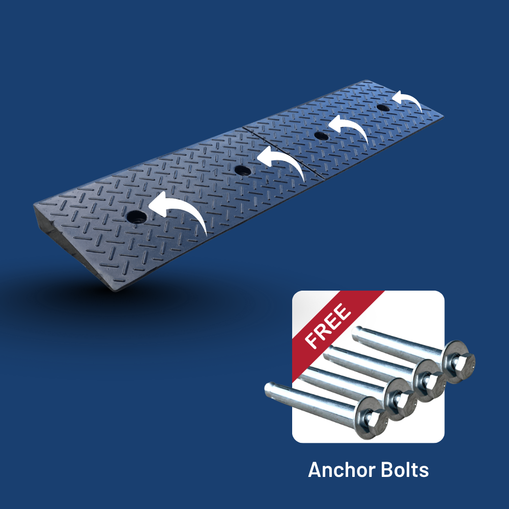 Heavy duty ramp with anchor bolts marked as free