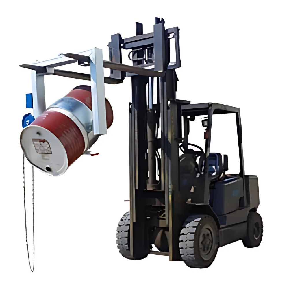 Forklift with a drum attachment on a white background
