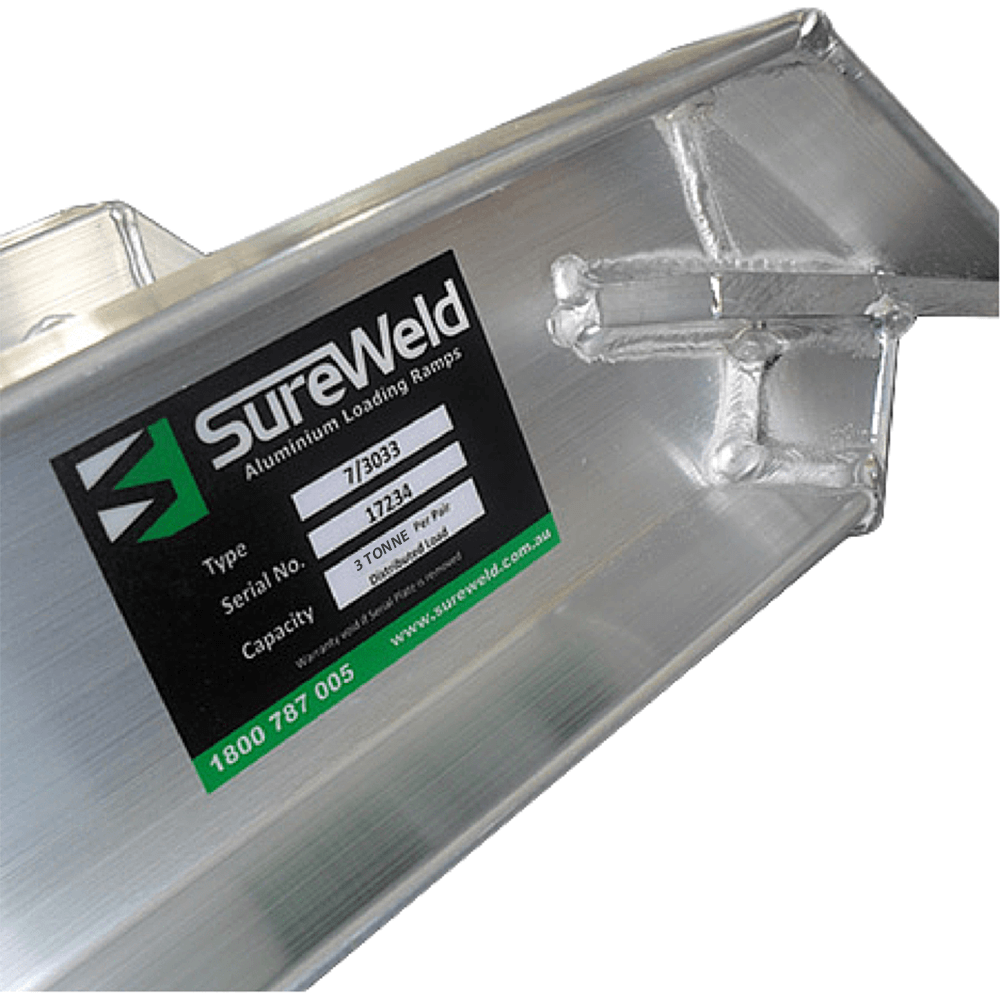 Detail of the Sureweld Rubber Series 2.9m aluminium ramp's extrusion pattern