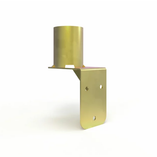 A standalone gold-coloured wall mount bracket displayed on a white background. The bracket has a durable metal construction with a cylindrical holder and pre-drilled holes for easy wall mounting.