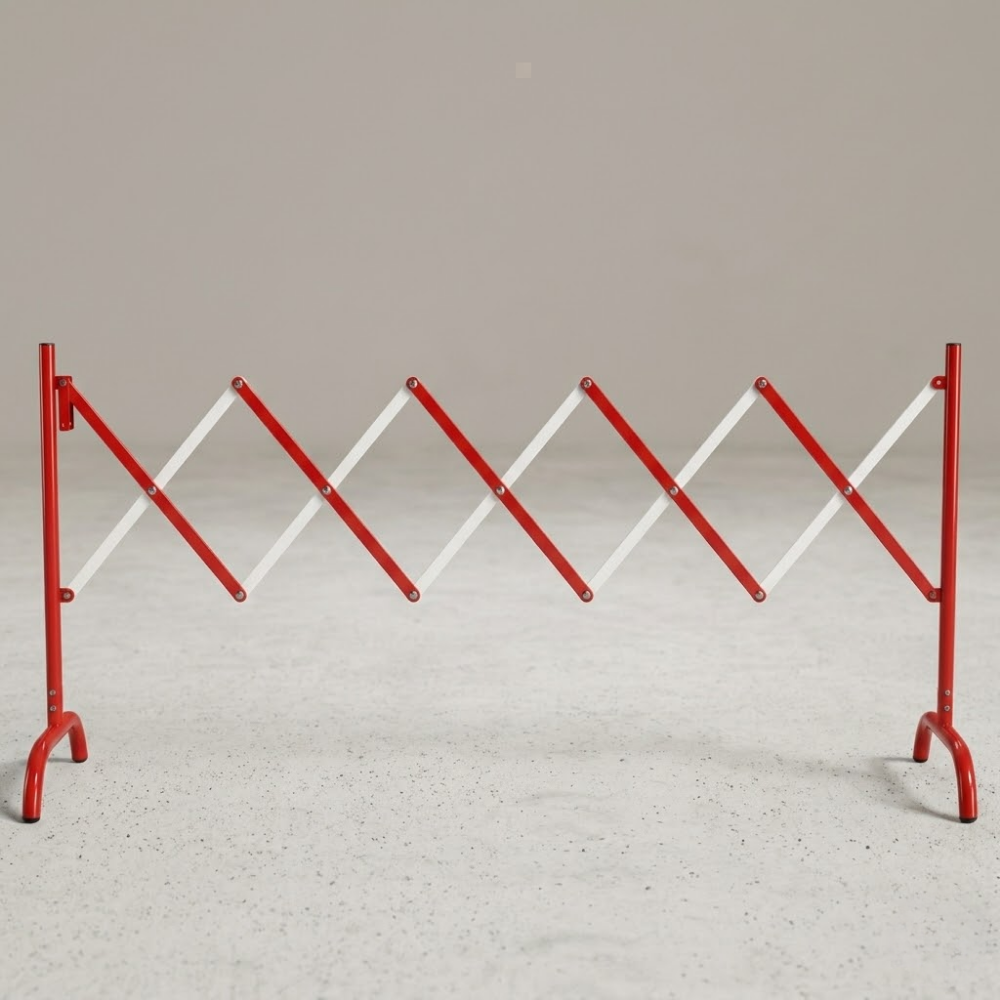 Red and white barrier on a gray background