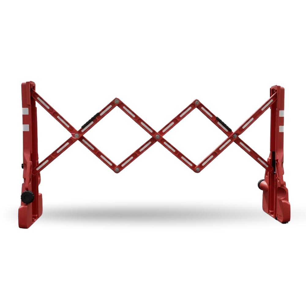 Red flexible barrier on a white background