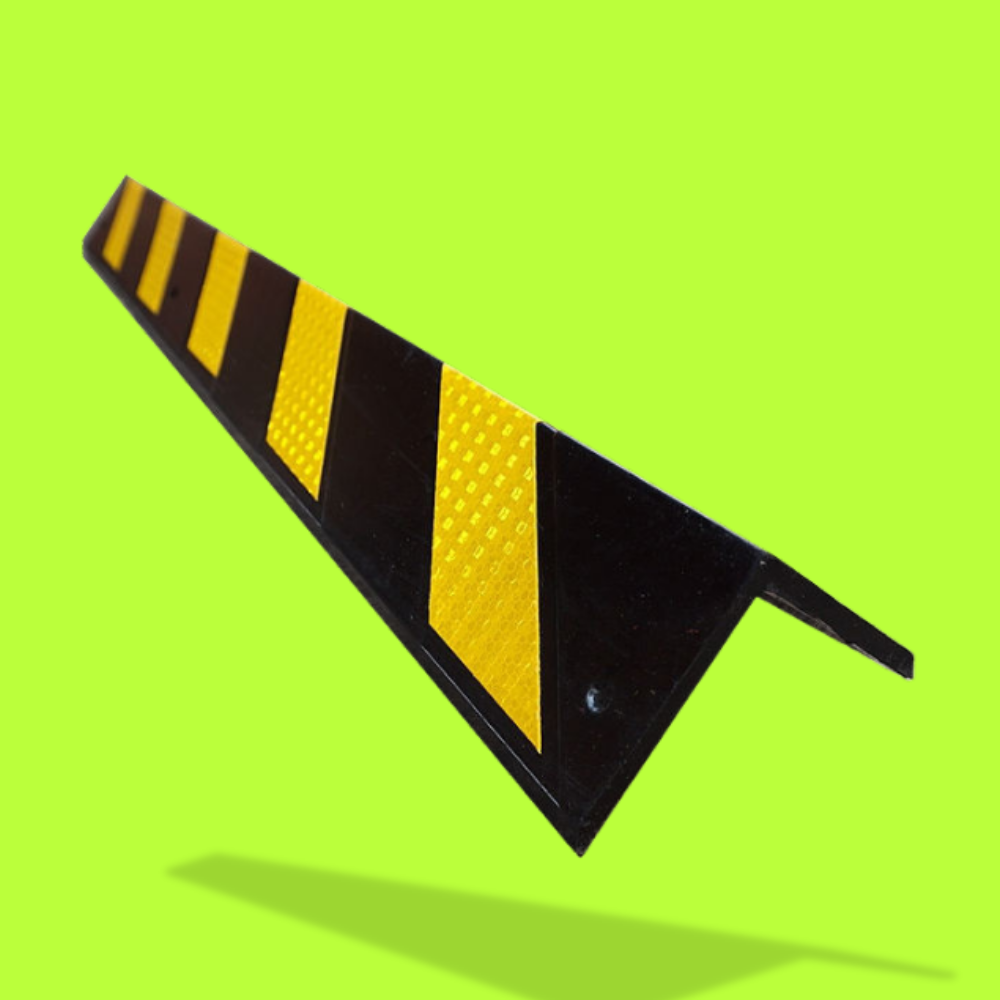 Corner view of Base Guard Chevron Rubber Corner Guard – Heavy Duty on green background