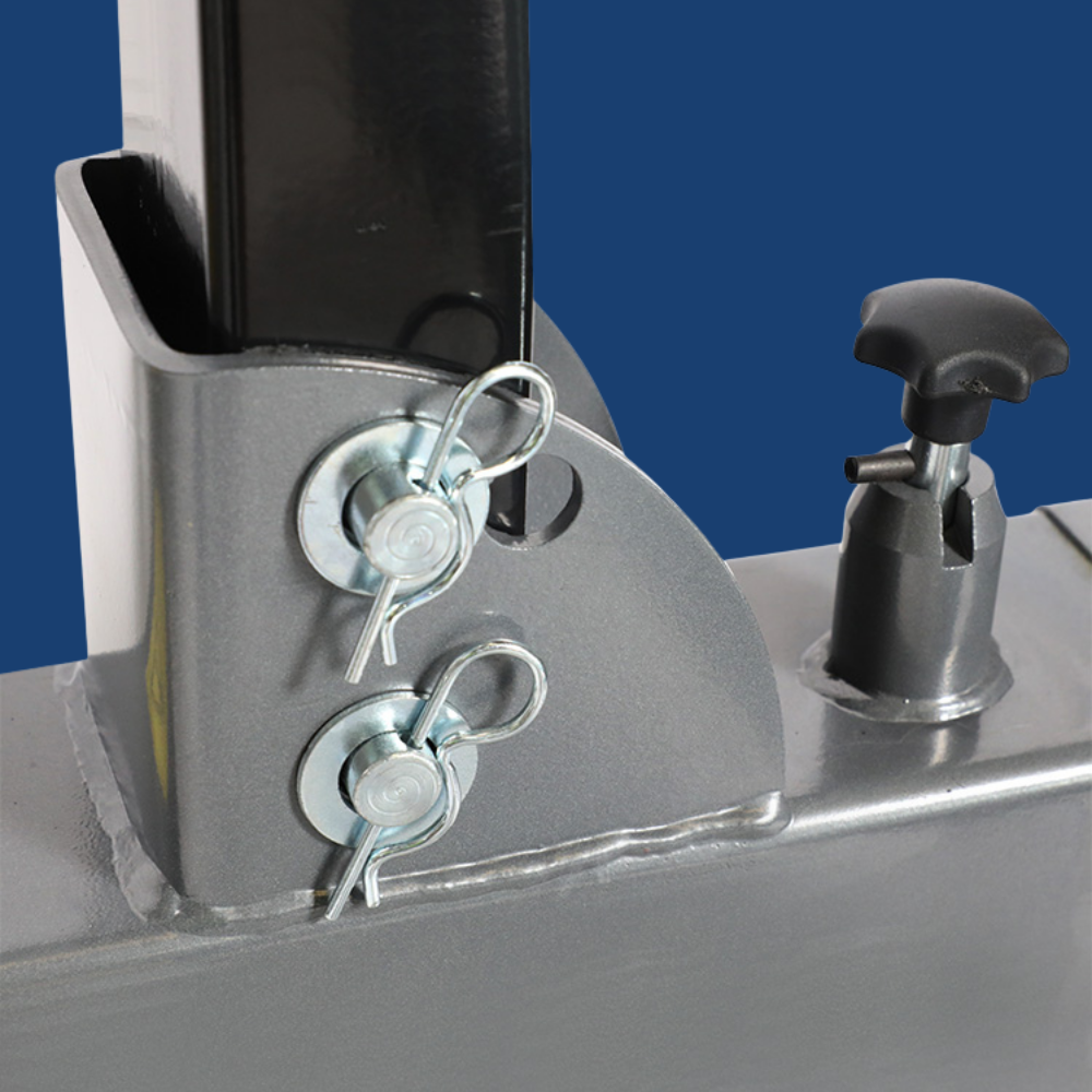 Close-up of a metal bracket with screws on a blue background