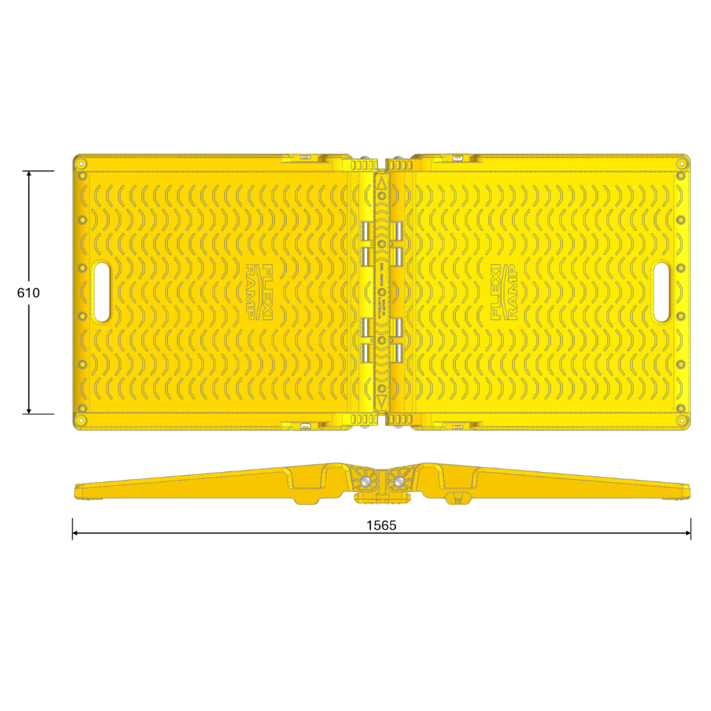Top-down technical diagram of the yellow ramp with measurements.