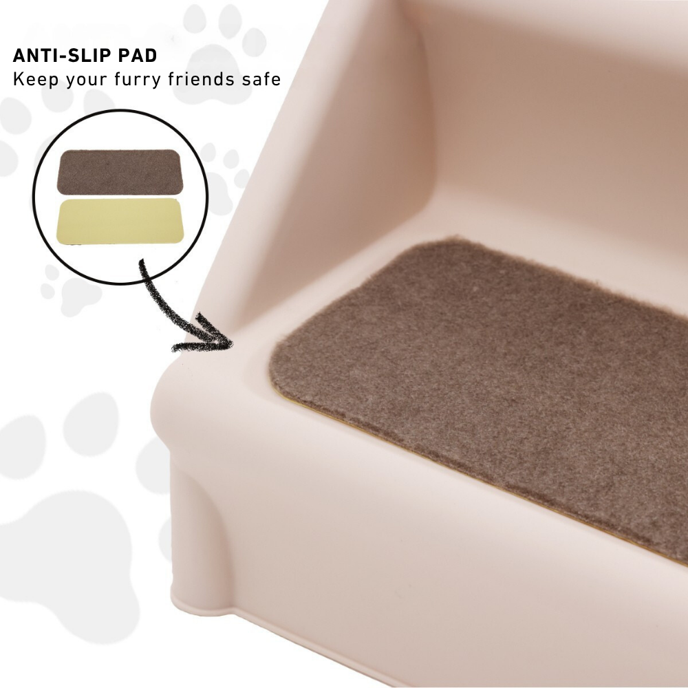 Anti-slip pad on a pet ramp with paw prints in the background