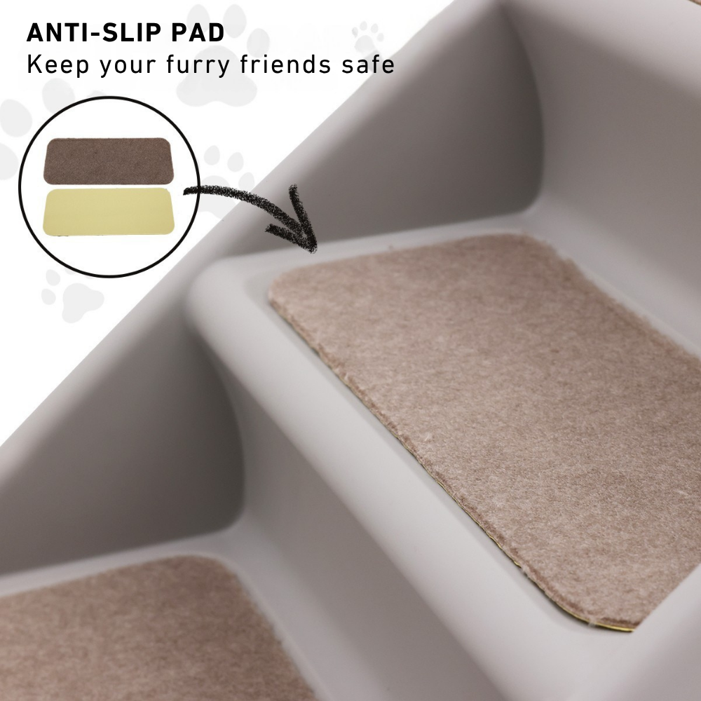 Anti-slip pad for pet safety on a white surface with text and color swatch.