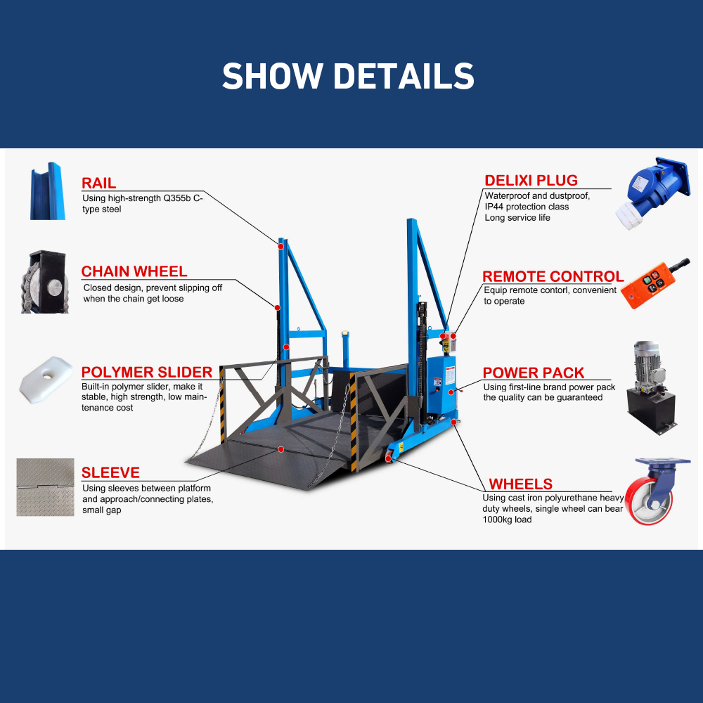 details of Heeve 2T Hydraulic Mobile Loading Dock Lifting Platform