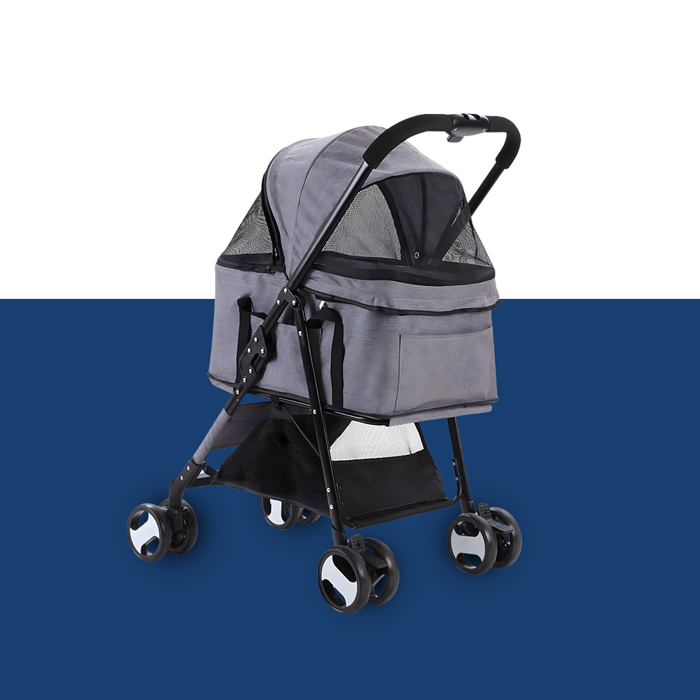 i.Pet 3-in-1 Foldable Pet Stroller Dog Carrier Mid Size - Grey