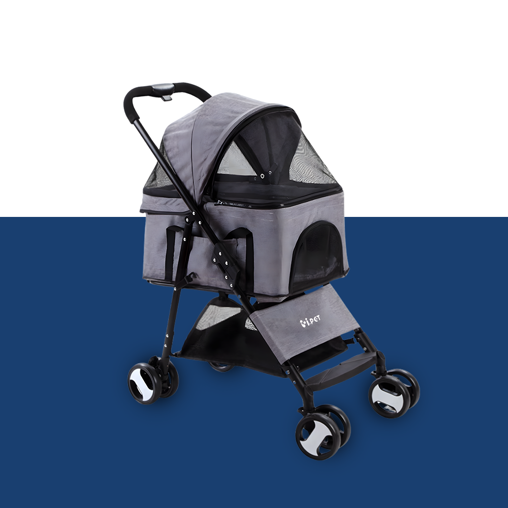 i.Pet 3-in-1 Foldable Pet Stroller Dog Carrier Mid Size - Grey