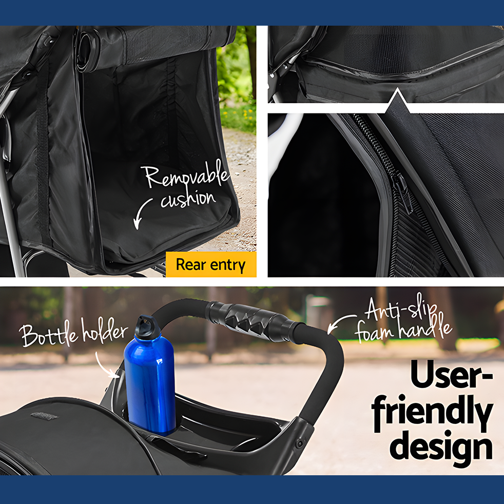 features of i.Pet 3-Wheel Foldable Pet Stroller - Black