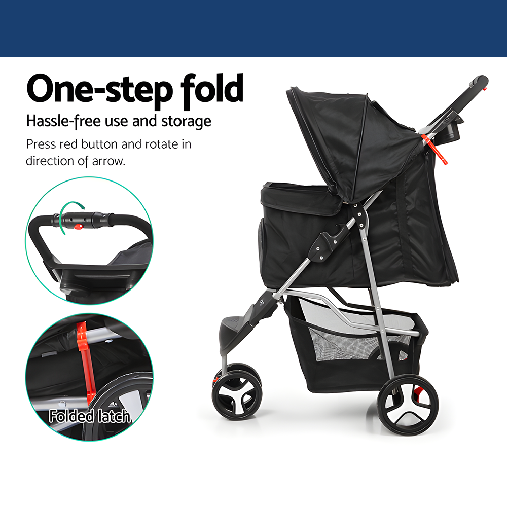 folding instruction of i.Pet 3-Wheel Foldable Pet Stroller - Black