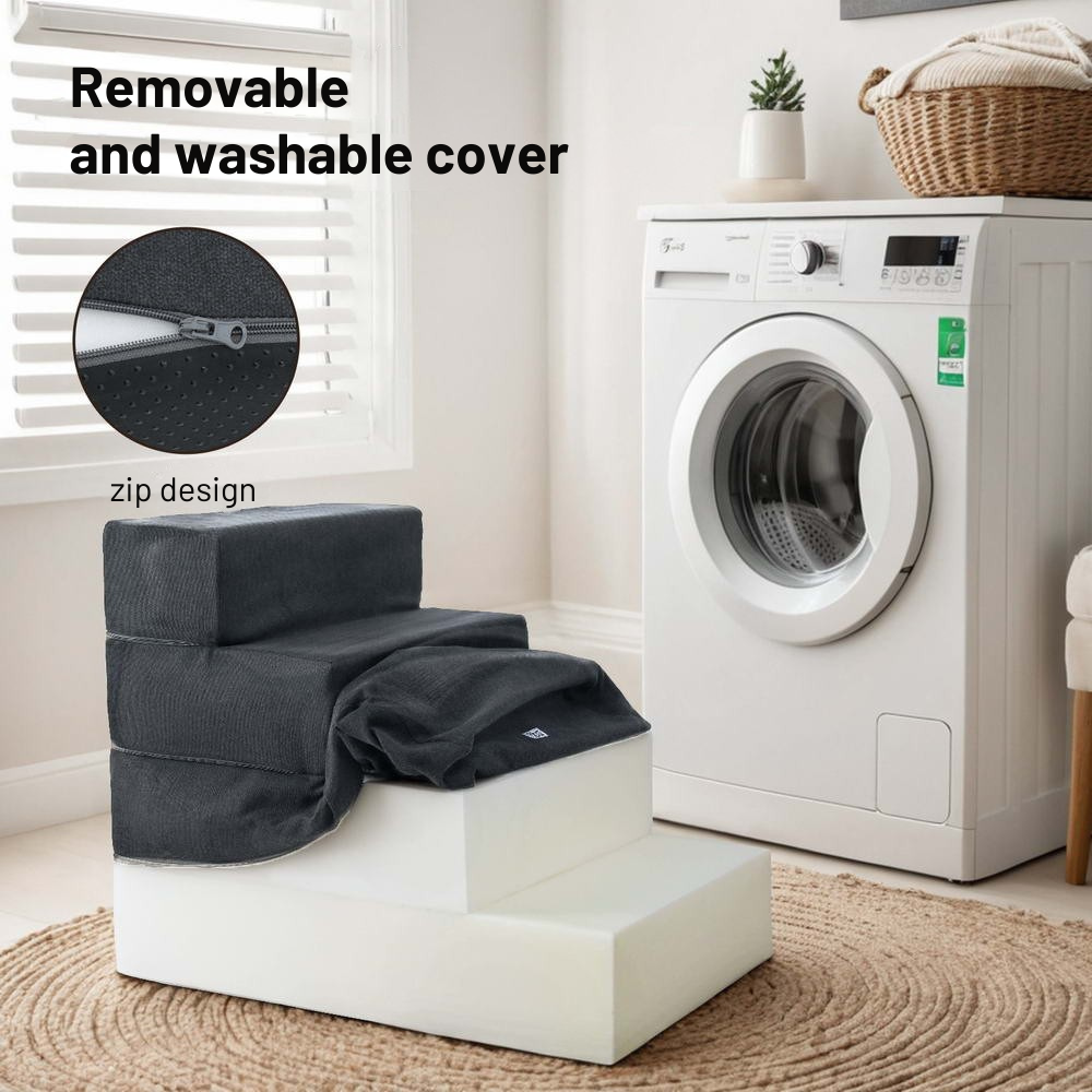 i.Pet 4-Step 16D Foam Dog Stairs with Washable Cover – Dark Grey