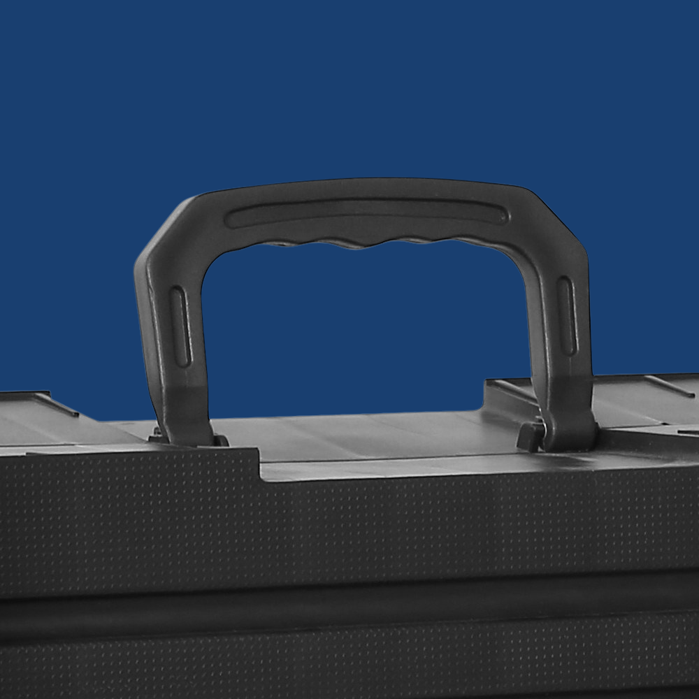 Black handle on a blue background