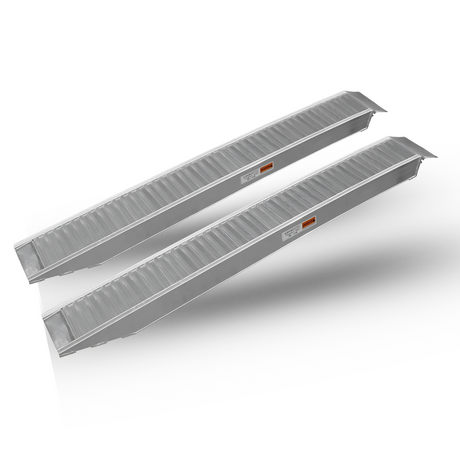 Pair of heavy-duty aluminium trailer ramps displayed on a white background