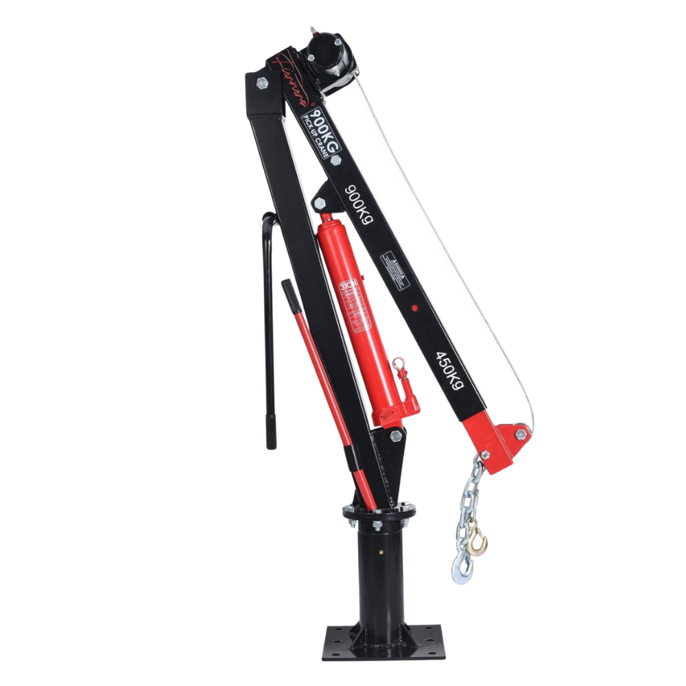 Pneumatic jack with red accents on a white background