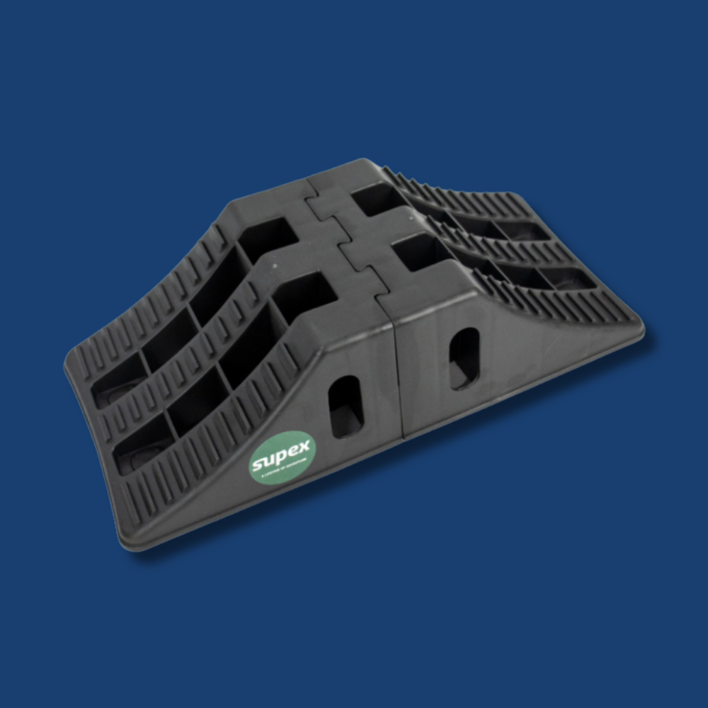 Black rubber ramp with Supex logo on a blue background