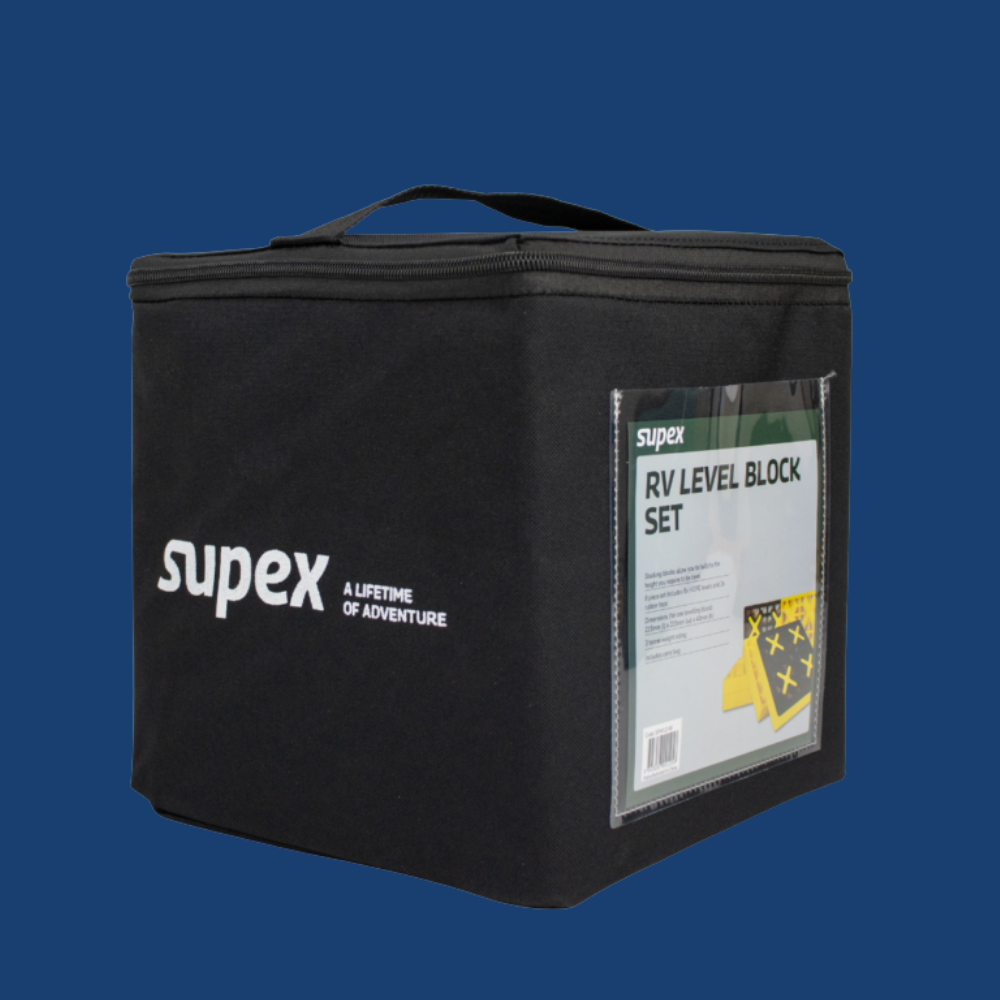 Black carrying case with Supex branding on a blue background