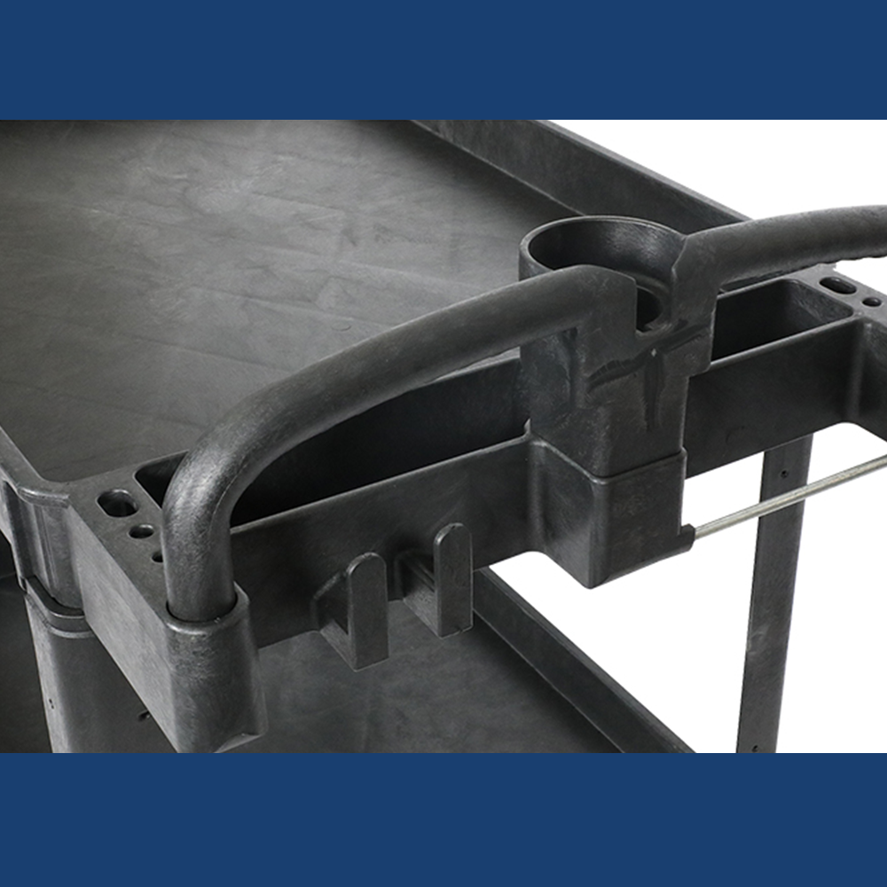 plastic handle of TradeQuip Polymer Wide Workshop Trolley 2-Tray