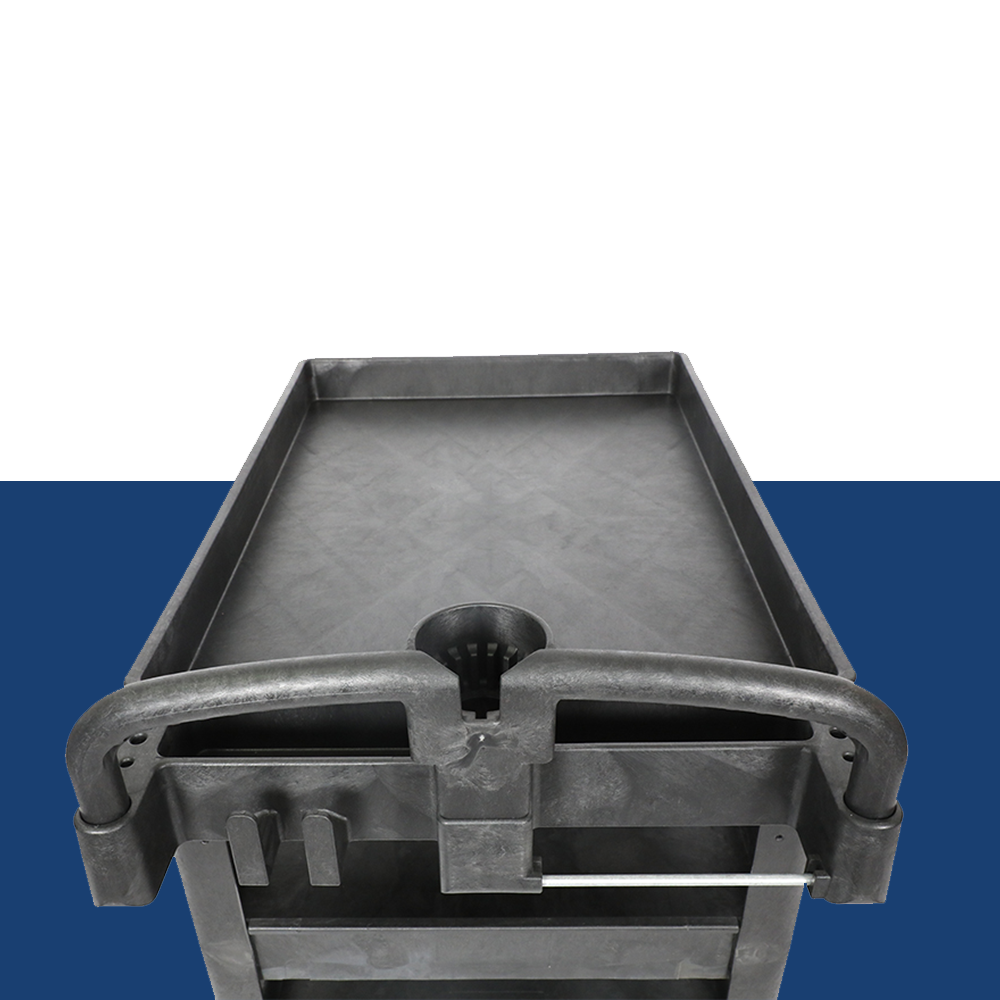 rearview of TradeQuip Polymer Workshop Trolley 3-Tray
