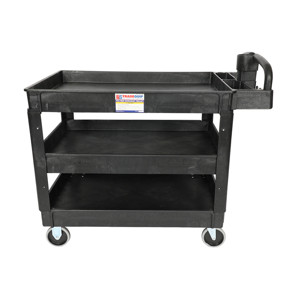 side view of TradeQuip Polymer Workshop Trolley 3-Tray