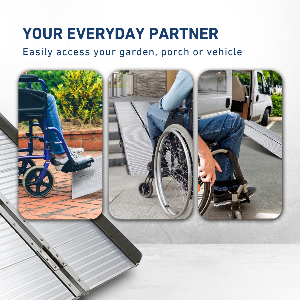 Lifestyle image of a woman loading a ramp into a car, with a tagline reading “Your Everyday Partner”.
