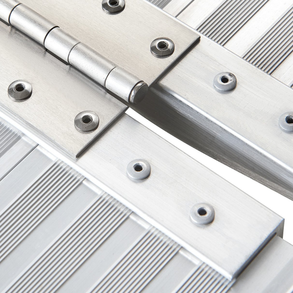 Detailed view of the hinge bolts and textured finish, highlighting durability and anti-slip function.