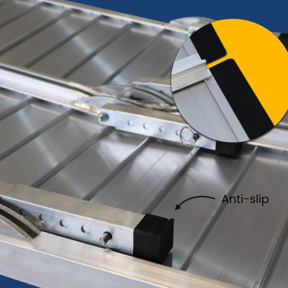 Ramp in vehicle setup with close-up on grip strip, for transport accessibility.