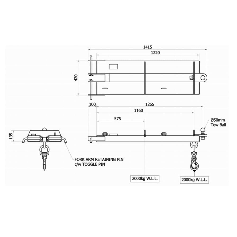 DHE 2-Tonne Tow Unit & Lifting Crane Forklift Attachment - DHE - Ramp Champ
