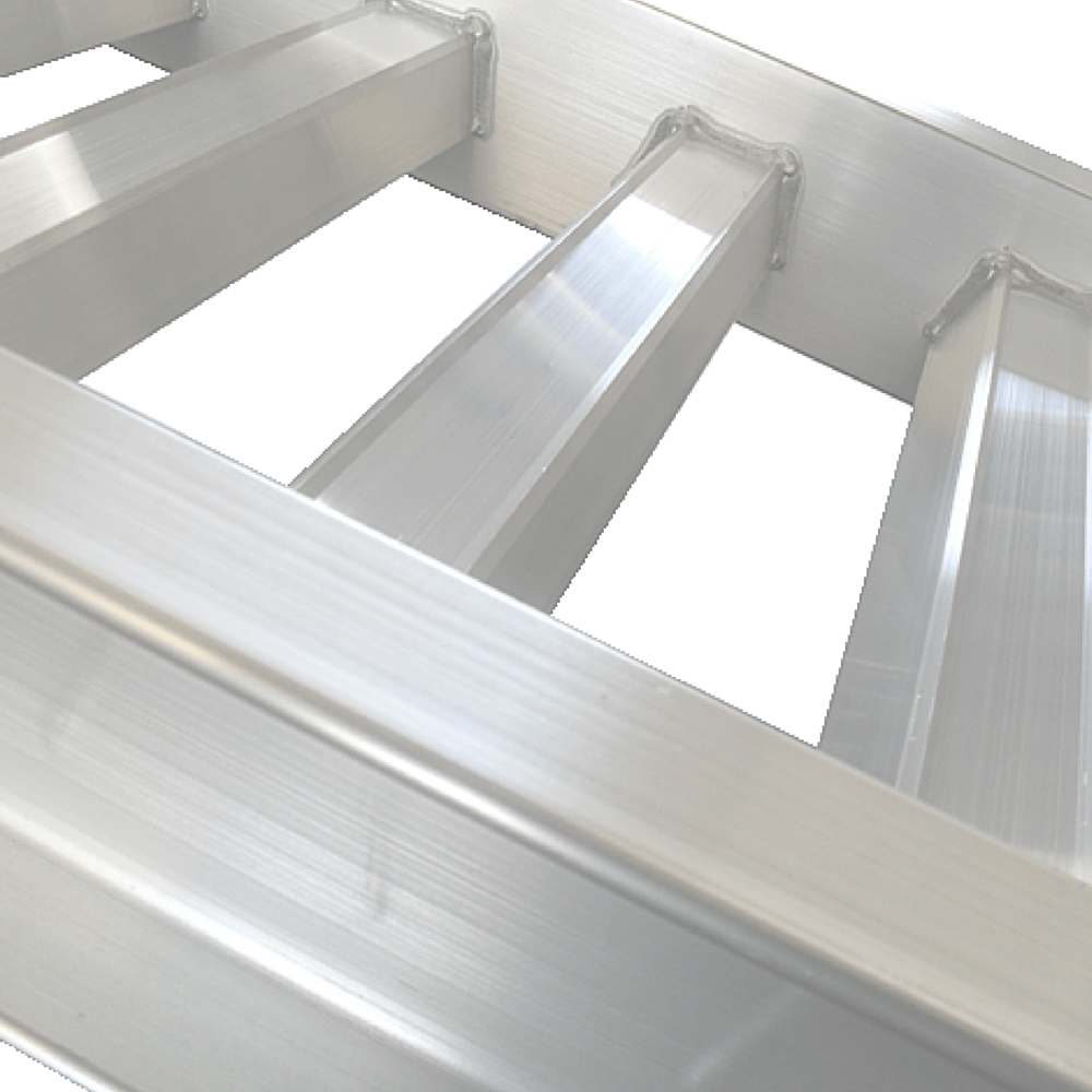 Close-up view of the Sureweld 3-Tonne 400mm wide aluminium ramp against a white background