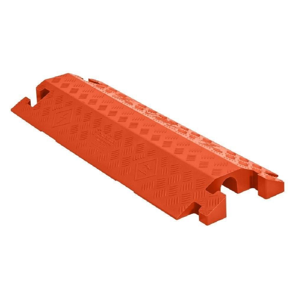 Orange plastic checkered cable ramp front view
