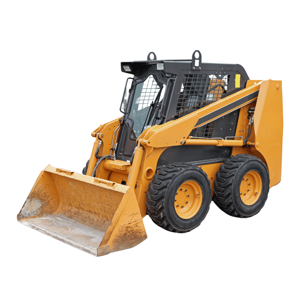 Yellow skid steer loader side view