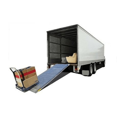 Removalist walk ramp on truck with trolley and boxes