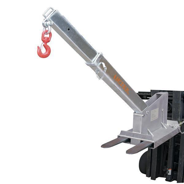 Forklift crane lifting attachment side view