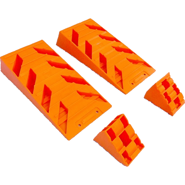Orange caravan levelling ramps & wheel chocks