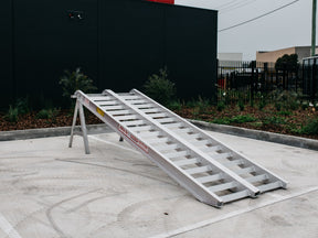 AusRamp 5-tonne aluminium loading ramps, pair set up on a stand