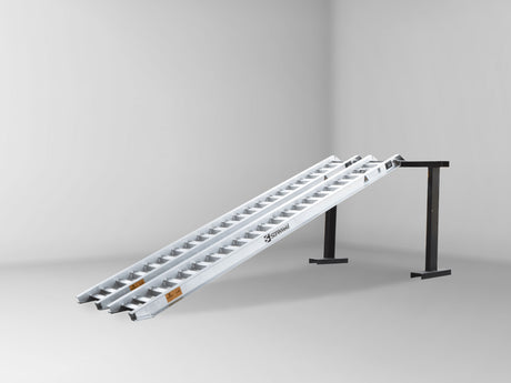 Sureweld 3-Tonne 3.3m x 400mm Rubber Series Aluminium Loading Ramps, pair, on stands