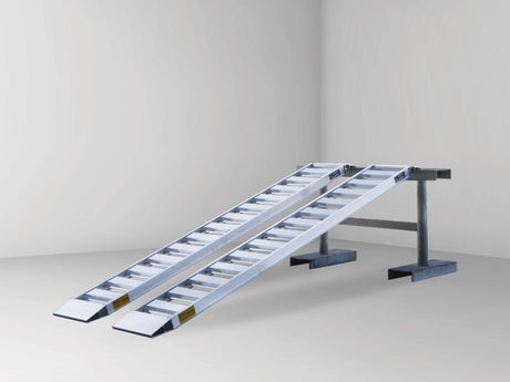 Sureweld 2.1m x 450kg Rigid Aluminium Loading Ramps, pair, on stands