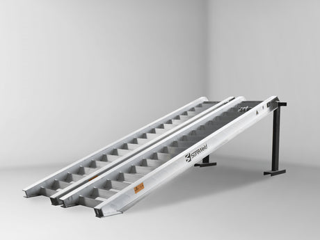 Sureweld 11.5-Tonne 3.7m x 660mm Track Series Aluminium Loading Ramps, pair, on stands