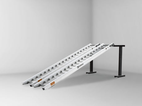 Sureweld 3.6-Tonne 3.5m x 500mm Track Series Aluminium Loading Ramps, pair, on stands