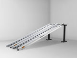 Sureweld Track Series Aluminium Loading Ramps, pair, on stands (shown: the 3.6m 4.5-Tonne model; the 4m model has the same rung design)
