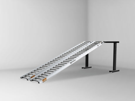 Sureweld 1.9-Tonne 2.9m x 390mm Rubber Series Aluminium Loading Ramps, pair, on stands