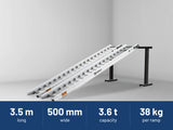 Sureweld 3.6-Tonne 3.5m x 500mm Track Series Aluminium Loading Ramps: 3.5 m long, 500 mm wide, 3.6 t capacity, 38 kg per ramp