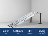 Sureweld 3-Tonne 2.9m x 400mm Rubber Series Aluminium Loading Ramps: 2.9 m long, 400 mm wide, 3 t capacity, 24 kg per ramp