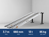Sureweld 13-Tonne 3.7m x 660mm Rubber Series Aluminium Loading Ramps: 3.7 m long, 660 mm wide, 13 t capacity, 85 kg per ramp